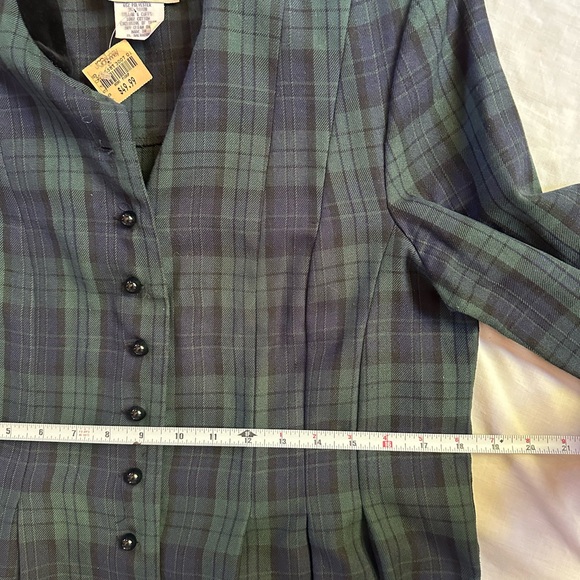 Vintage Plaid Green Navy Long Sleeve Dress Velvet Holiday Poetcore Whimsigoth - Picture 7 of 9